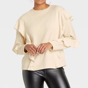 NEW A New Day Top Ruffle Long Sleeve Crew Neck Top
